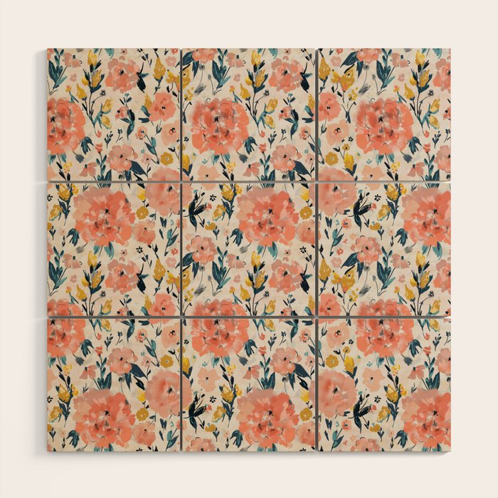 Tropical Coral Floral Wood Wall Art Gallery Image 1