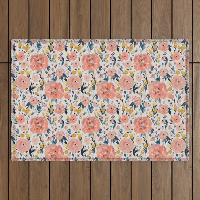 Tropical Coral Floral Outdoor Rug Gallery Image 1