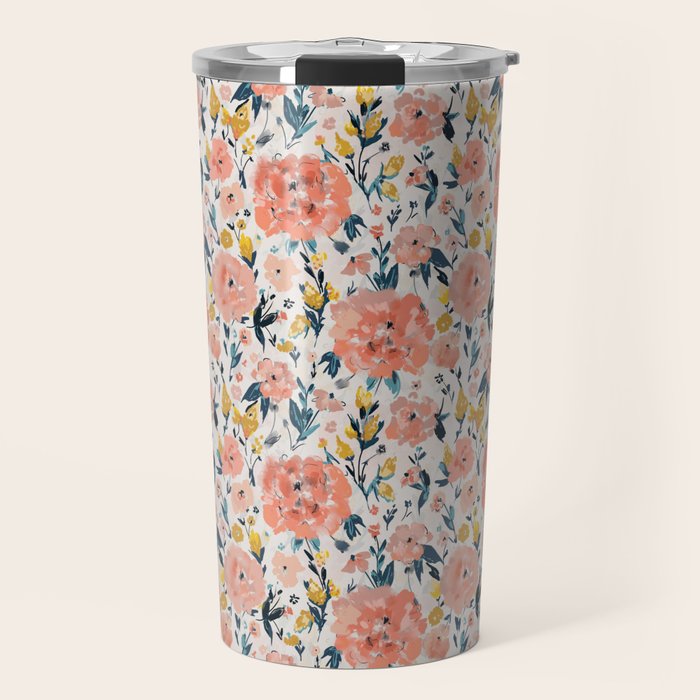 Tropical Coral Floral Travel Mug Gallery Image 1