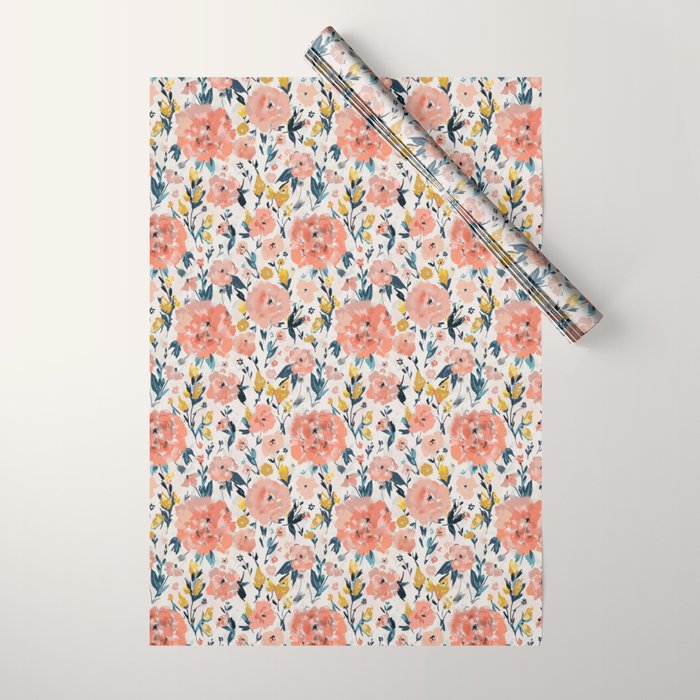 Tropical Coral Floral Wrapping Paper Gallery Image 1