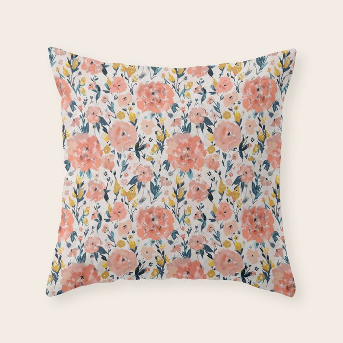 Tropical Coral Floral Throw Pillow Gallery Image 6