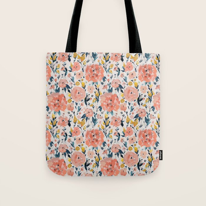 Tropical Coral Floral Tote Bag Gallery Image 1