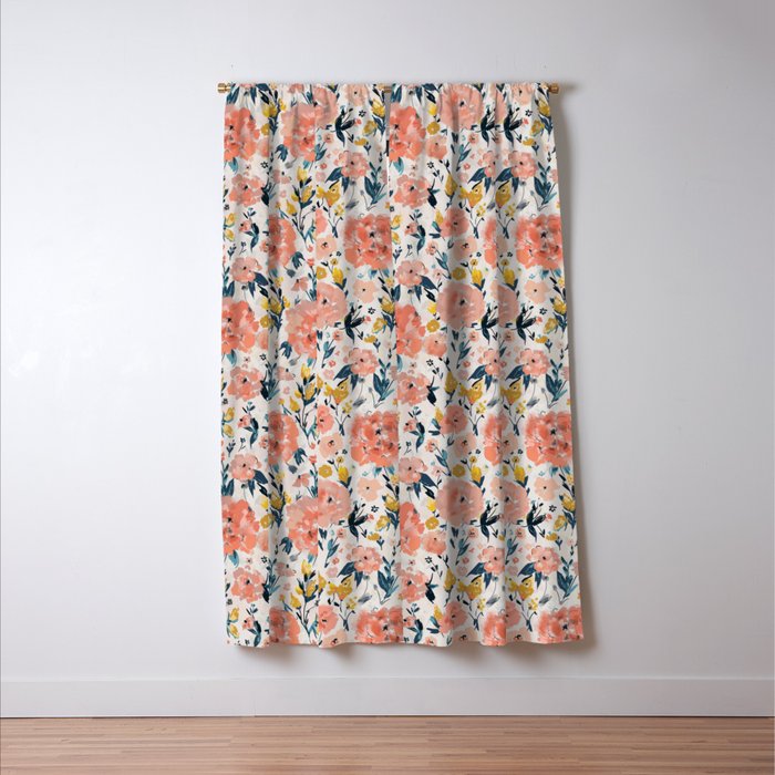 Tropical Coral Floral Window Curtain Gallery Image 3