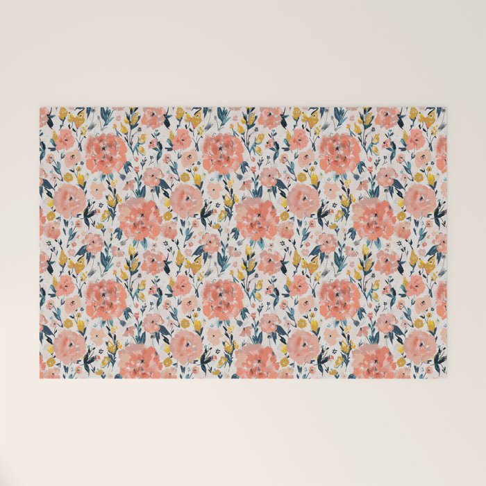 Tropical Coral Floral Welcome Mat Gallery Image 1