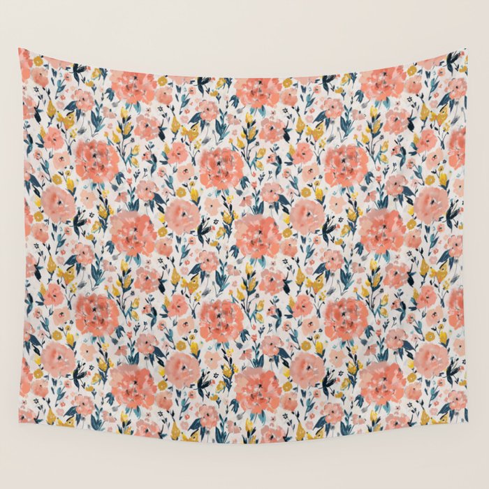 Tropical Coral Floral Wall Tapestry Gallery Image 1