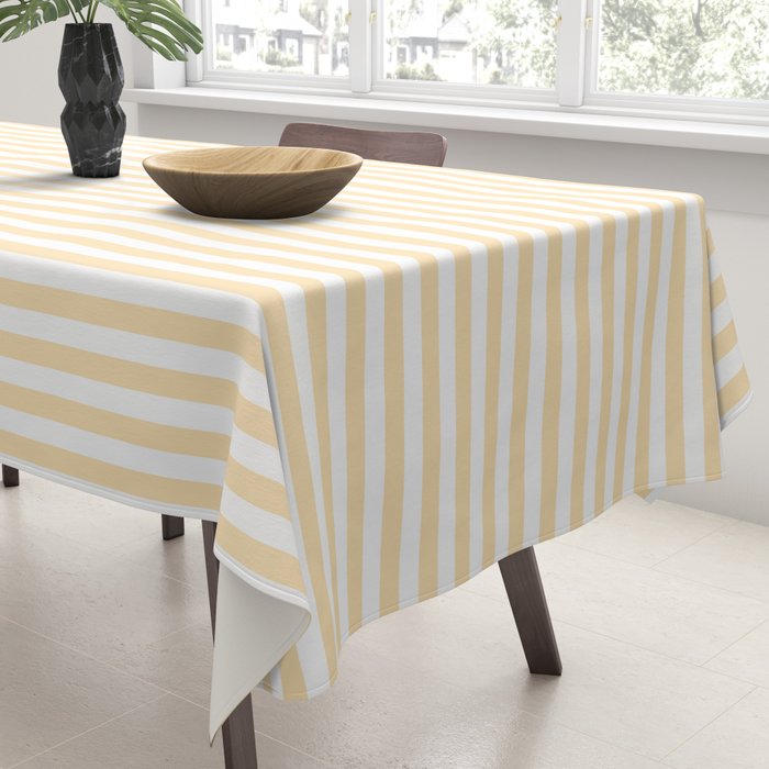 Moccasin Yellow White Horizontal Stripe Pattern for Cozy Interior Accents Tablecloth Gallery Image 3
