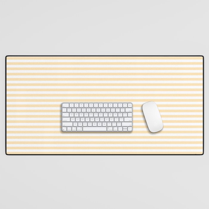 Moccasin Yellow White Horizontal Stripe Pattern for Cozy Interior Accents Desk Mat Gallery Image 1