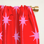 Midcentury Stars and Dots Pattern in Preppy Pink and Red Window Curtain Gallery Image 2