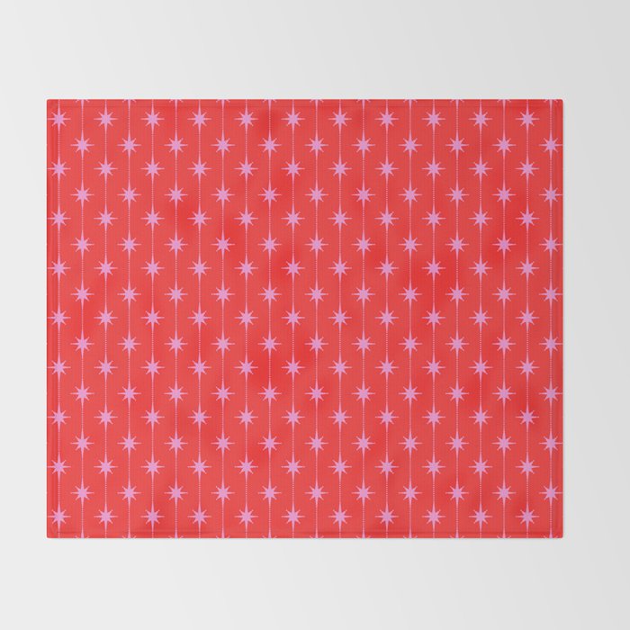 Midcentury Stars and Dots Pattern in Preppy Pink and Red Throw Blanket Gallery Image 2