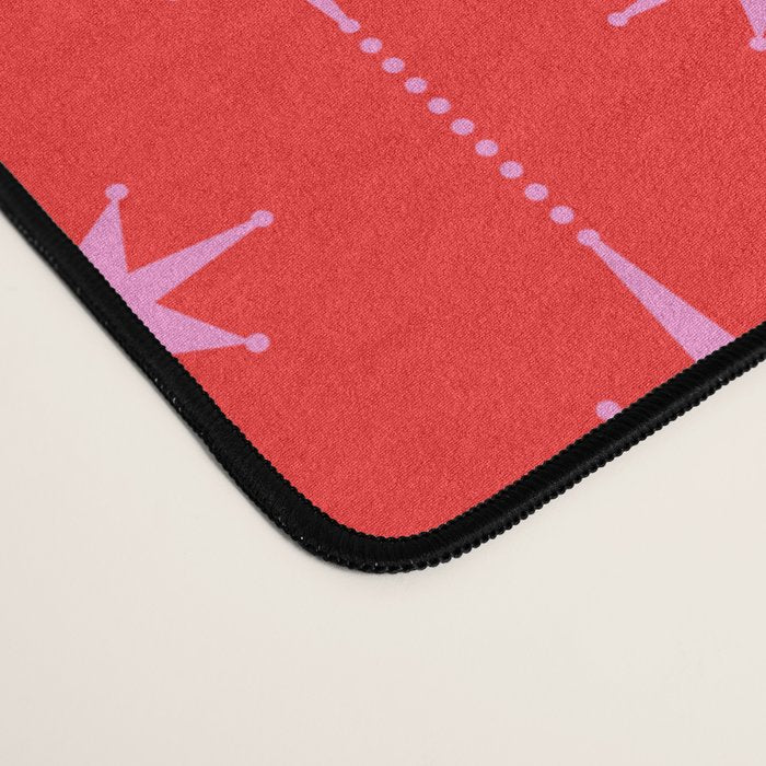 Midcentury Stars and Dots Pattern in Preppy Pink and Red Desk Mat Gallery Image 4