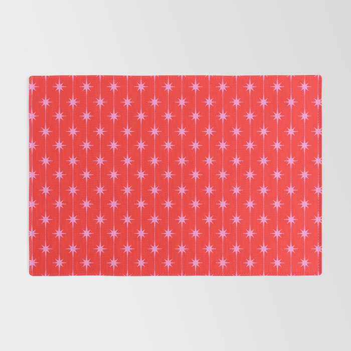 Midcentury Stars and Dots Pattern in Preppy Pink and Red Rug Gallery Image 2