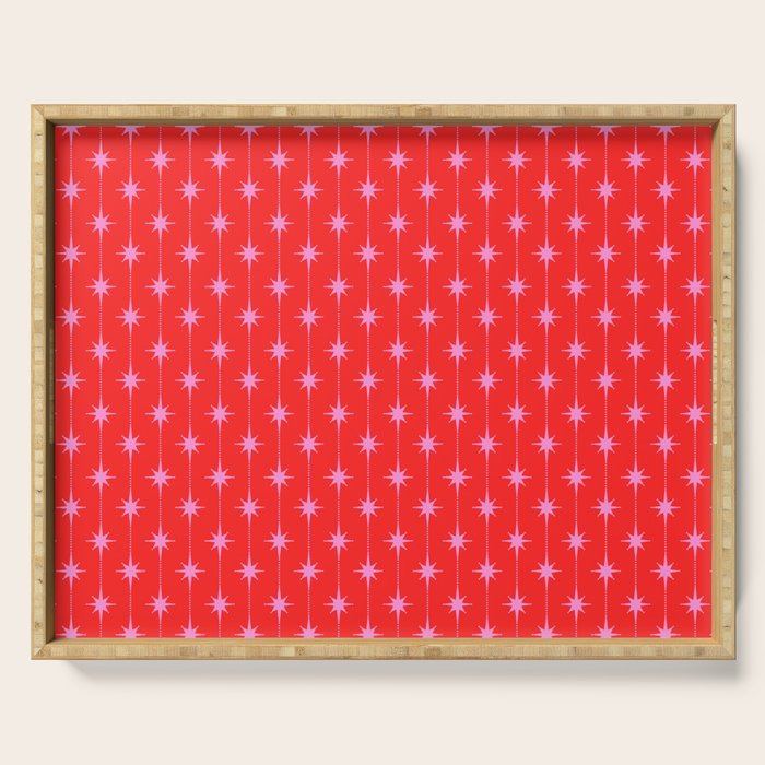 Midcentury Stars and Dots Pattern in Preppy Pink and Red Serving Tray Gallery Image 1