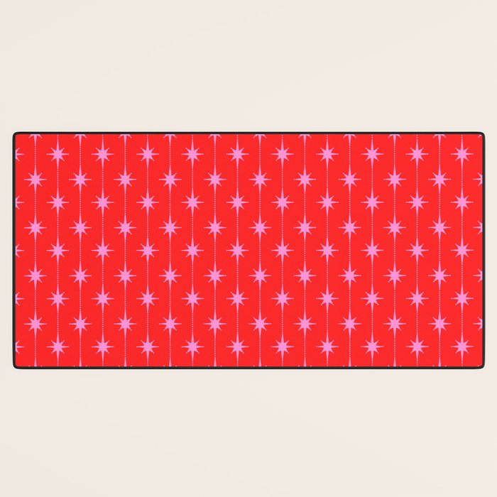 Midcentury Stars and Dots Pattern in Preppy Pink and Red Desk Mat Gallery Image 3