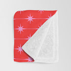 Midcentury Stars and Dots Pattern in Preppy Pink and Red Throw Blanket Gallery Image 3
