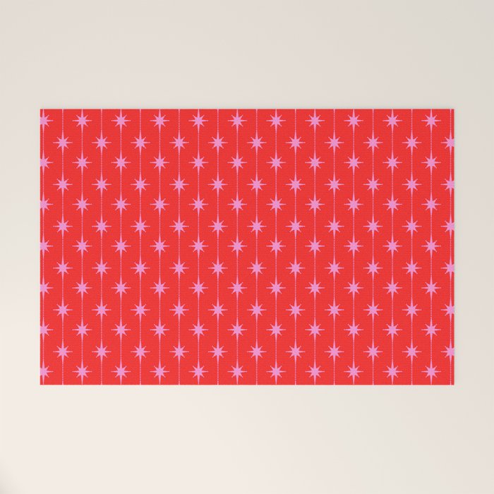 Midcentury Stars and Dots Pattern in Preppy Pink and Red Welcome Mat Gallery Image 1
