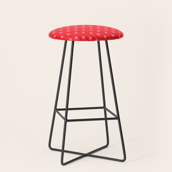 Midcentury Stars and Dots Pattern in Preppy Pink and Red Stool Gallery Image 1