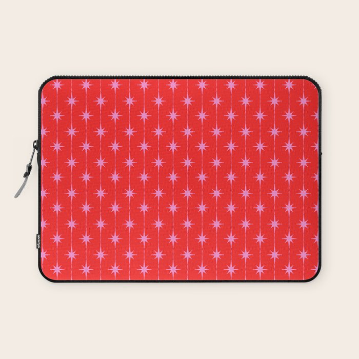 Midcentury Stars and Dots Pattern in Preppy Pink and Red Laptop Sleeve Gallery Image 1
