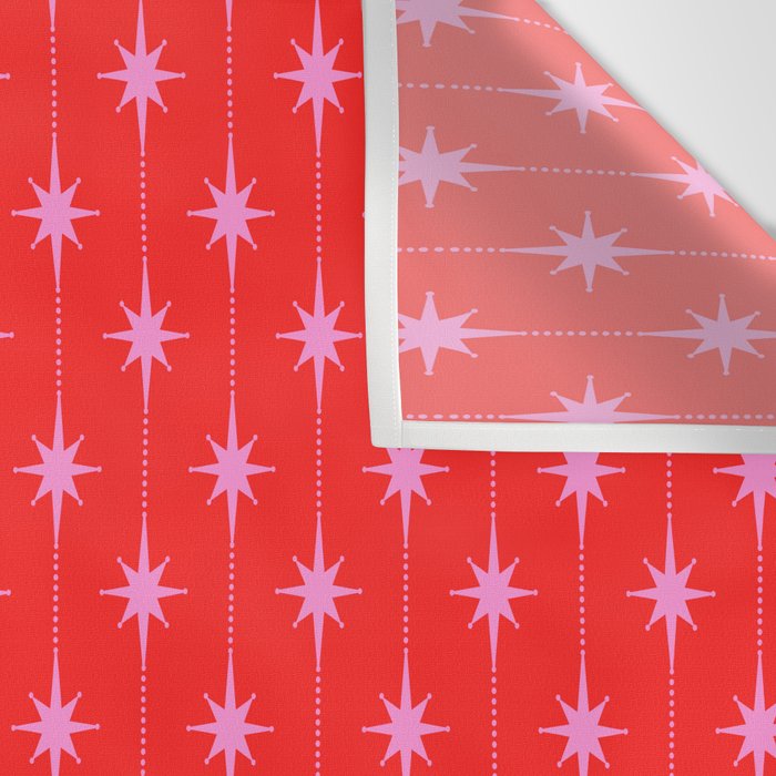 Midcentury Stars and Dots Pattern in Preppy Pink and Red Wall Tapestry Gallery Image 3