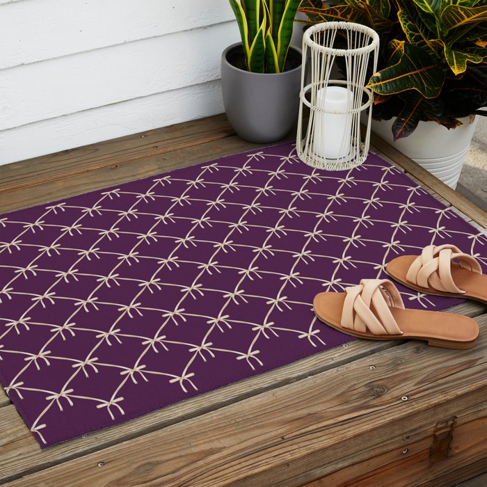 Bows & Ribbons Pattern XXXV Dark Purple Outdoor Rug Gallery Image 2