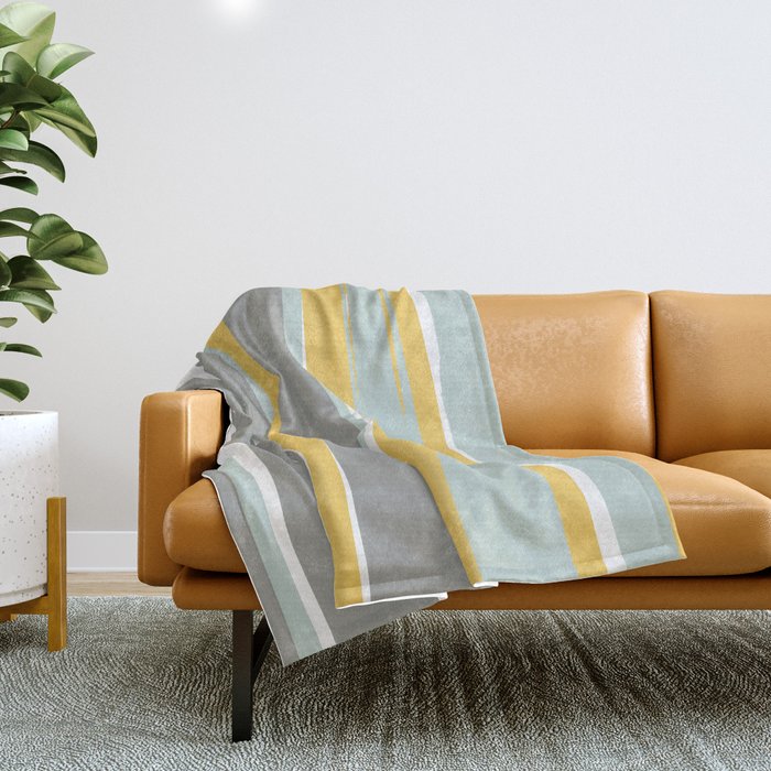 Stripe Abstract, Sun and Beach, Yellow, Pale, Aqua Blue and Gray Throw Blanket Gallery Image 1
