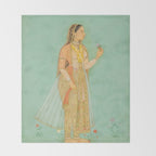 Artist Mughal Title Beauty Holding a Flower Place India Indian Miniature Painting  Throw Blanket Gallery Image 2