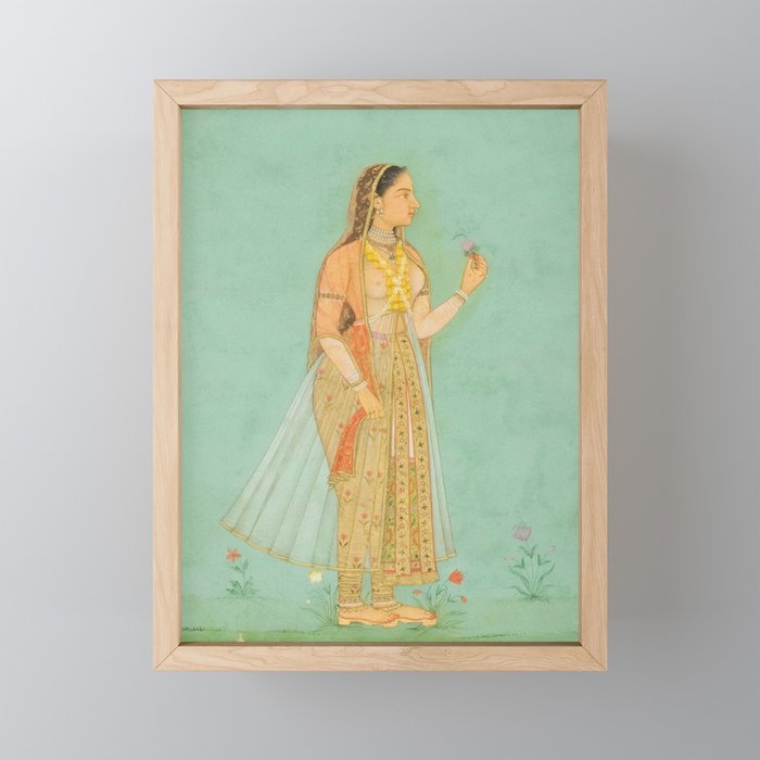 Artist Mughal Title Beauty Holding a Flower Place India Indian Miniature Painting  Mini Art Print Gallery Image 1
