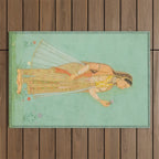 Artist Mughal Title Beauty Holding a Flower Place India Indian Miniature Painting  Outdoor Rug Gallery Image 1