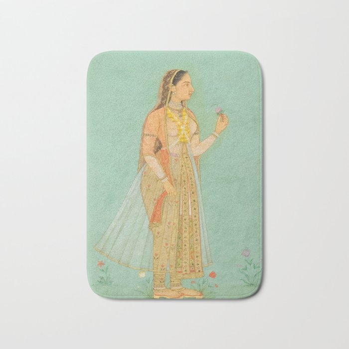 Artist Mughal Title Beauty Holding a Flower Place India Indian Miniature Painting  Bath Mat Gallery Image 1