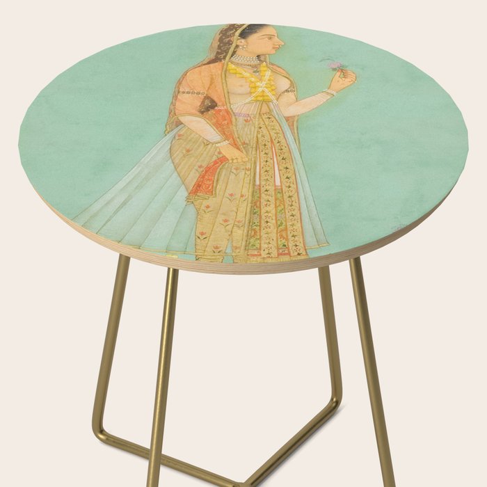 Artist Mughal Title Beauty Holding a Flower Place India Indian Miniature Painting  Side Table Gallery Image 2