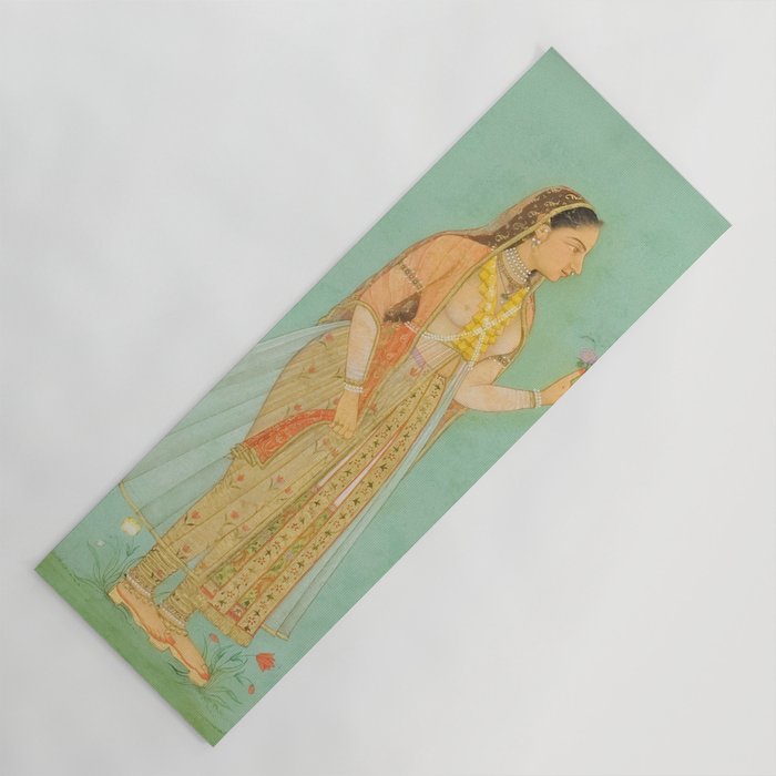 Artist Mughal Title Beauty Holding a Flower Place India Indian Miniature Painting  Yoga Mat Gallery Image 1