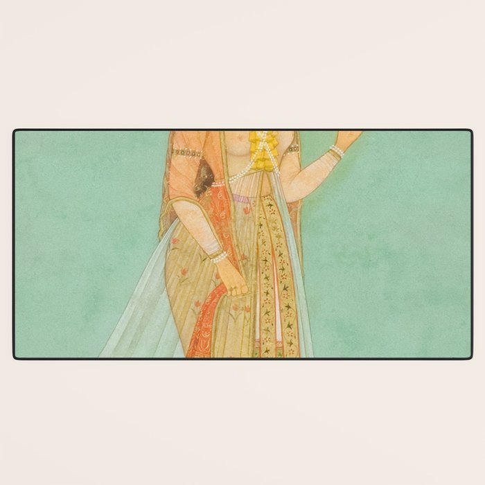 Artist Mughal Title Beauty Holding a Flower Place India Indian Miniature Painting  Desk Mat Gallery Image 3