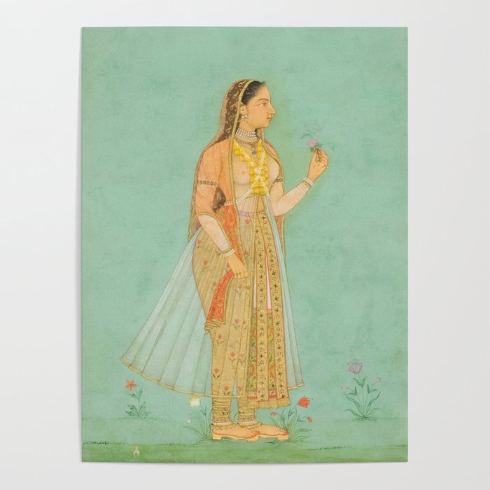 Artist Mughal Title Beauty Holding a Flower Place India Indian Miniature Painting  Poster Gallery Image 4