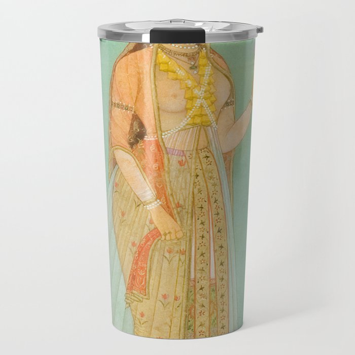 Artist Mughal Title Beauty Holding a Flower Place India Indian Miniature Painting  Travel Mug Gallery Image 1