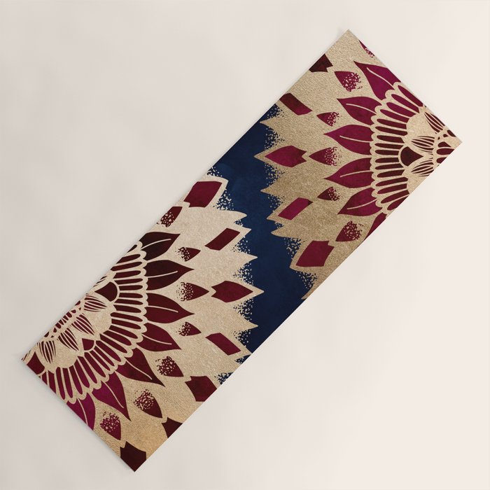 Bohemian Gold Navy Burgundy Hand Drawn Mandala Yoga Mat Gallery Image 1