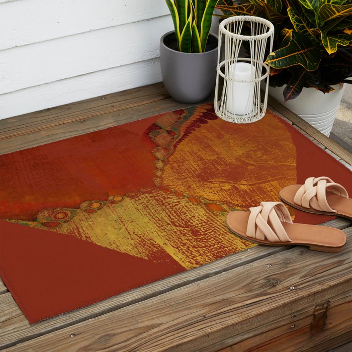Southwestern Sunset Heart - grungy heart, copper orange ochre boho Outdoor Rug Gallery Image 2
