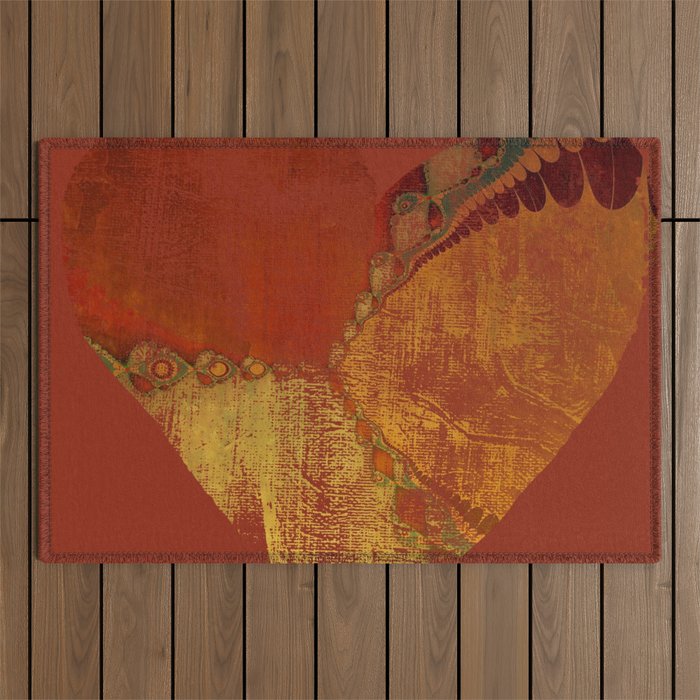 Southwestern Sunset Heart - grungy heart, copper orange ochre boho Outdoor Rug Gallery Image 1