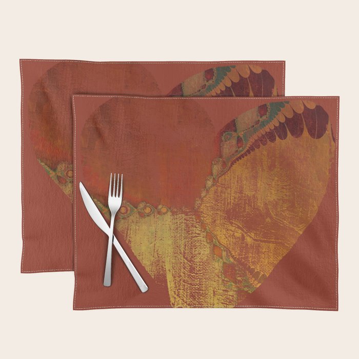 Southwestern Sunset Heart - grungy heart, copper orange ochre boho Placemat Gallery Image 1