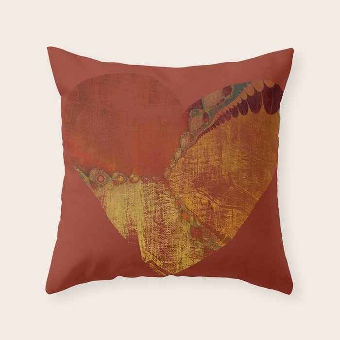 Southwestern Sunset Heart - grungy heart, copper orange ochre boho Throw Pillow Gallery Image 6