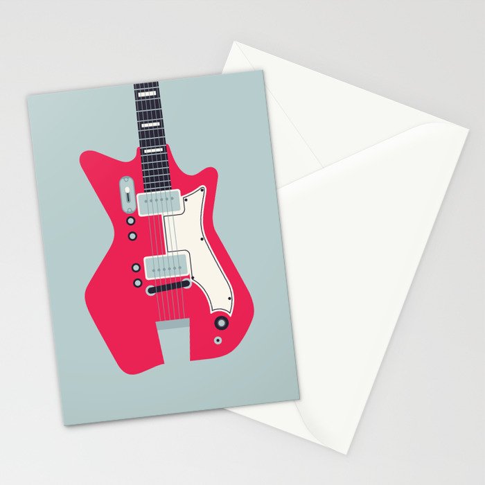 Retro 60s Surf Rock Electric Guitar - Slate Stationery Card Gallery Image 2