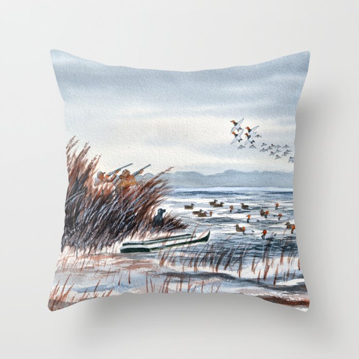 Duck Hunting For Canvasbacks Throw Pillow Gallery Image 1