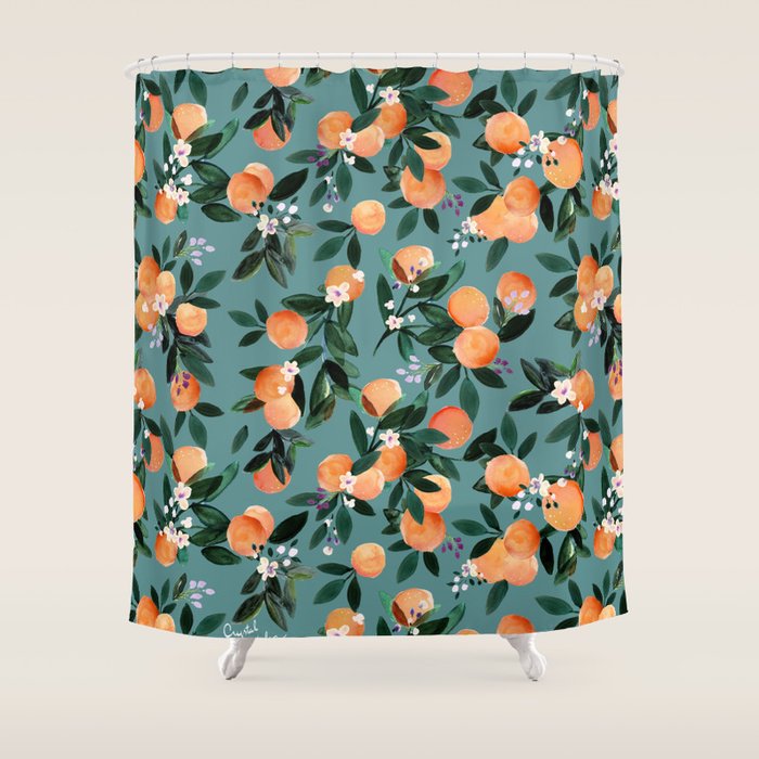 Dear Clementine - oranges teal by Crystal Walen Shower Curtain Gallery Image 1