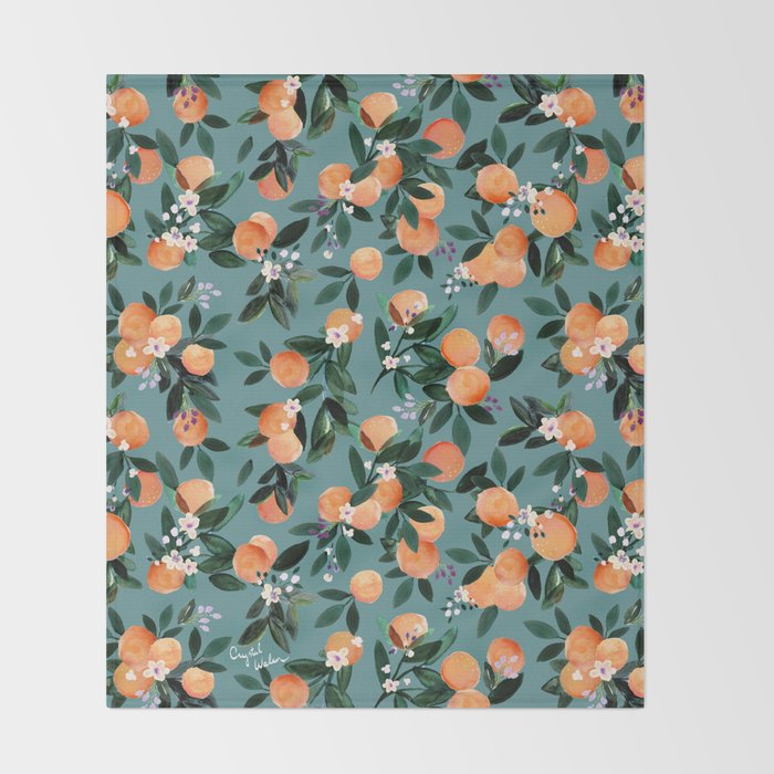 Dear Clementine - oranges teal by Crystal Walen Throw Blanket Gallery Image 2