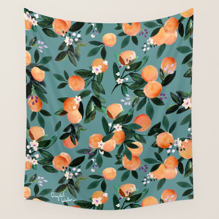 Dear Clementine - oranges teal by Crystal Walen Wall Tapestry Gallery Image 4