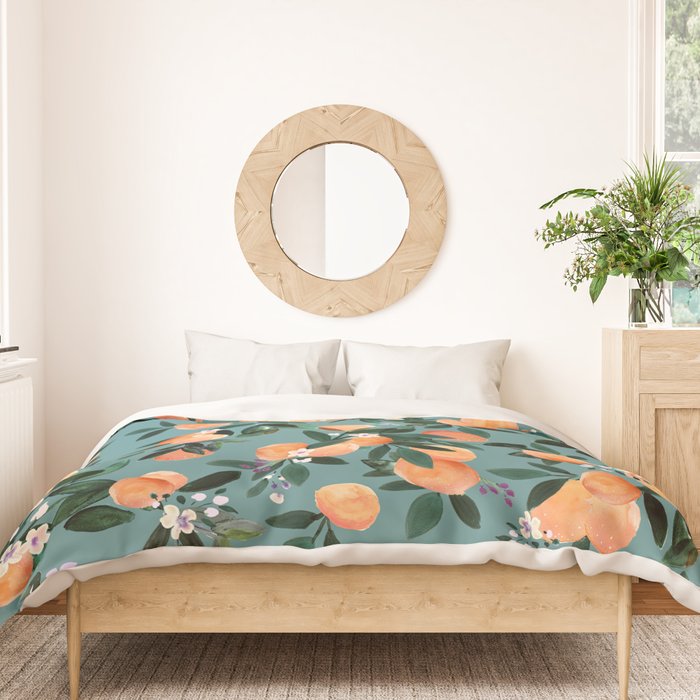 Dear Clementine - oranges teal by Crystal Walen Duvet Cover Gallery Image 3