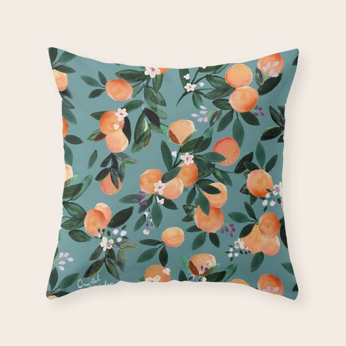 Dear Clementine - oranges teal by Crystal Walen Throw Pillow Gallery Image 1