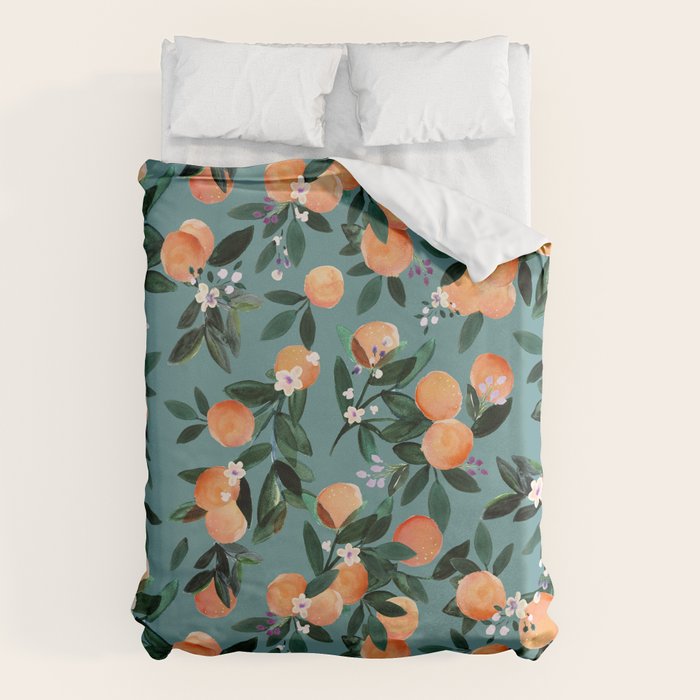 Dear Clementine - oranges teal by Crystal Walen Duvet Cover Gallery Image 6