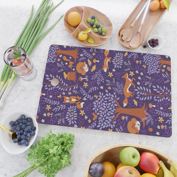 Foxes Playing in a Purple Forest Cutting Board Gallery Image 2