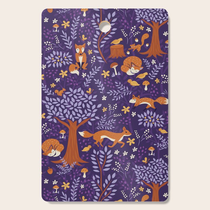 Foxes Playing in a Purple Forest Cutting Board Gallery Image 1