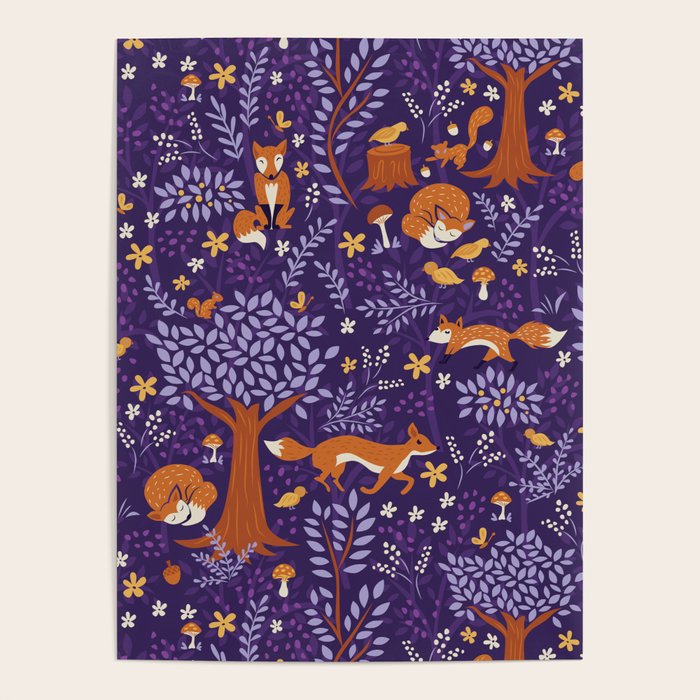 Foxes Playing in a Purple Forest Poster Gallery Image 4