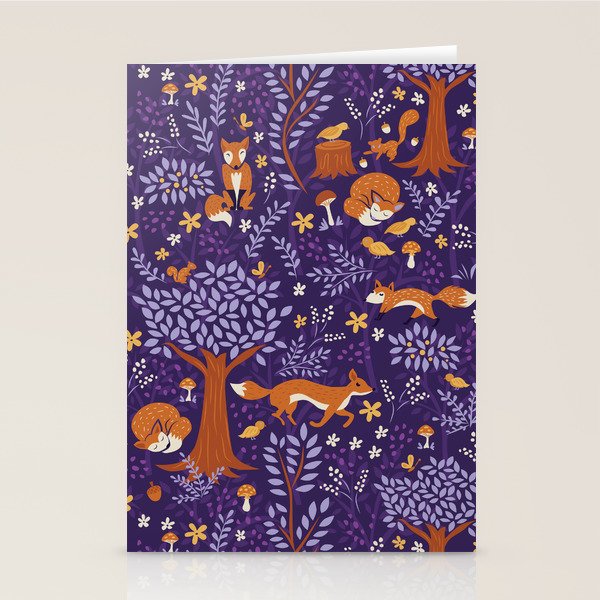 Foxes Playing in a Purple Forest Stationery Card Gallery Image 2